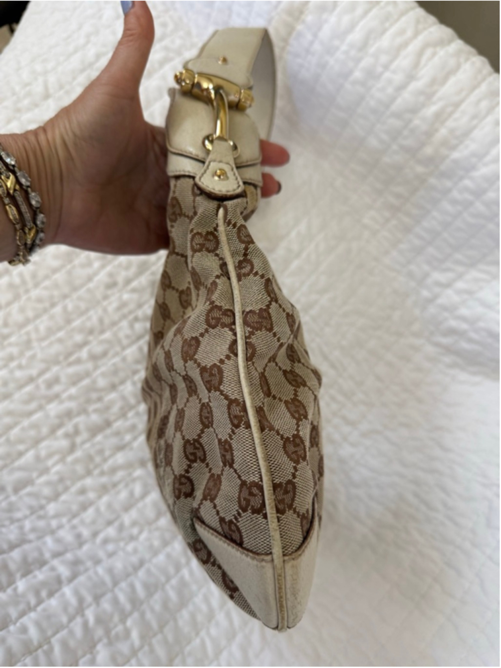 Gucci Shoulder Bag Beige Brown, rubs, wear, discoloration. - Picture 7 of 15